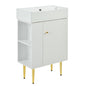 21.6" Bathroom Vanity with Sink, Slim Freestanding Bathroom Vanity Cabinet with Ceramic Sink & Overflow, Gold Metal Legs, Soft Close Door, for Small Bathroom,,White