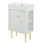 21.6" Bathroom Vanity with Sink, Slim Freestanding Bathroom Vanity Cabinet with Ceramic Sink & Overflow, Gold Metal Legs, Soft Close Door, for Small Bathroom,,White