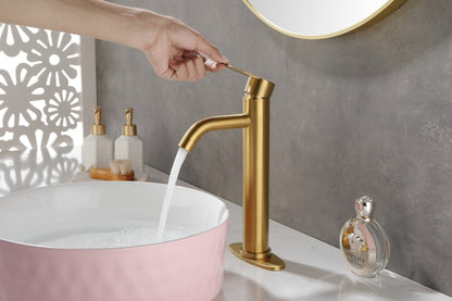 Bathroom Single Hole or Three Hole Vessel Sink Faucet Brushed Gold Single Handle With Deck Plate  W127264940