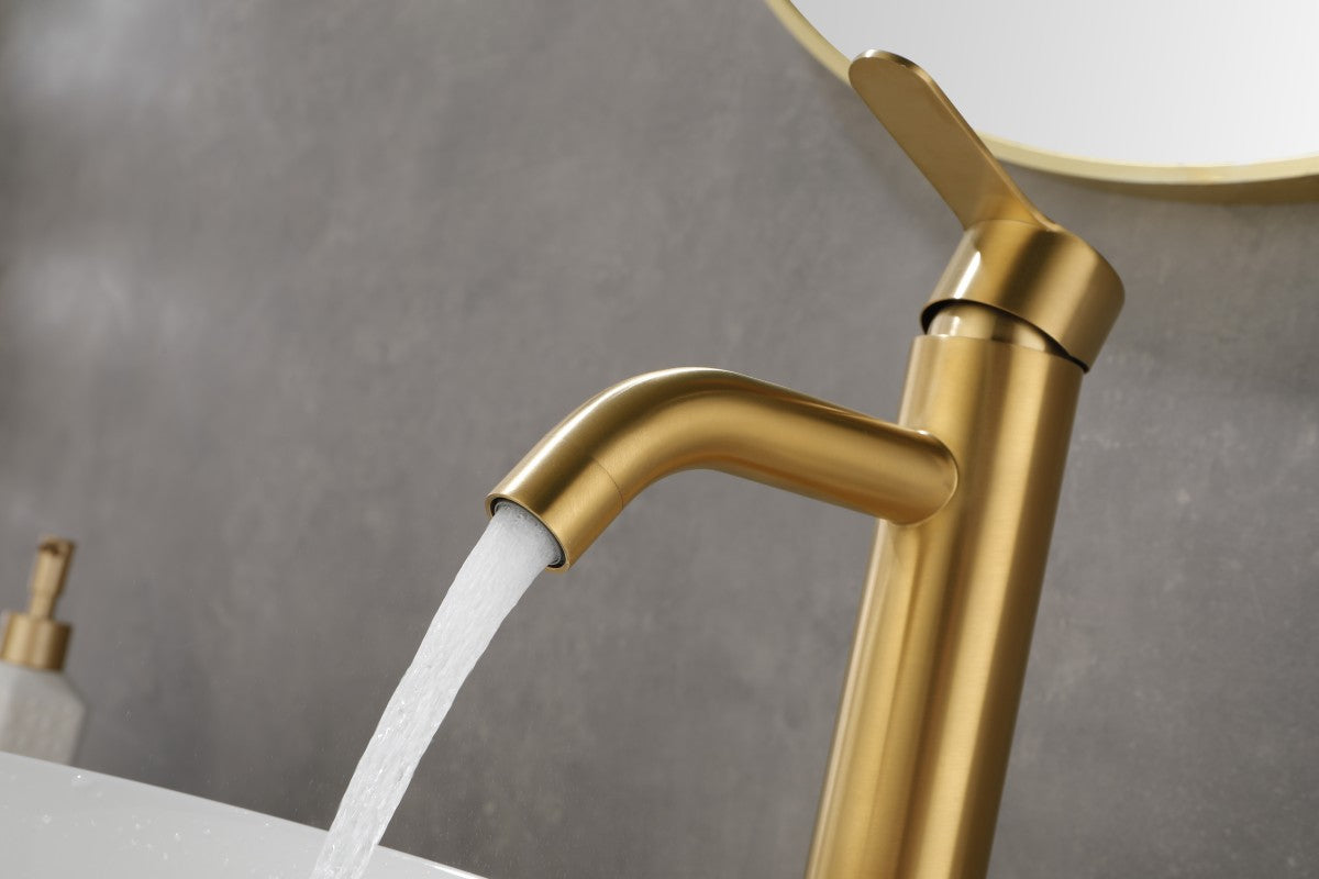 Bathroom Single Hole or Three Hole Vessel Sink Faucet Brushed Gold Single Handle With Deck Plate  W127264940
