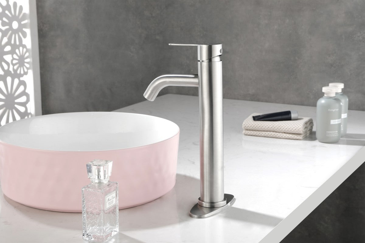 Bathroom Single Hole or Three Hole Vessel Sink Faucet Brushed Nickel Single Handle With Deck Plate W928101008