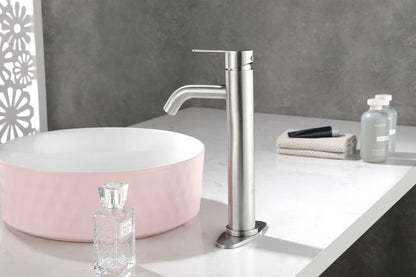 Bathroom Single Hole or Three Hole Vessel Sink Faucet Brushed Nickel Single Handle With Deck Plate W928101008