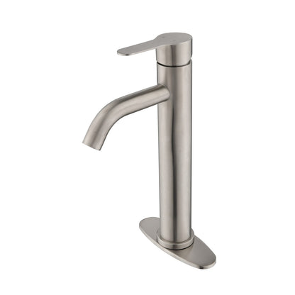 Bathroom Single Hole or Three Hole Vessel Sink Faucet Brushed Nickel Single Handle With Deck Plate W928101008