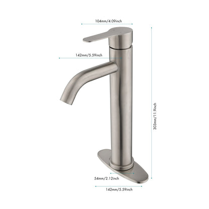Bathroom Single Hole or Three Hole Vessel Sink Faucet Brushed Nickel Single Handle With Deck Plate W928101008