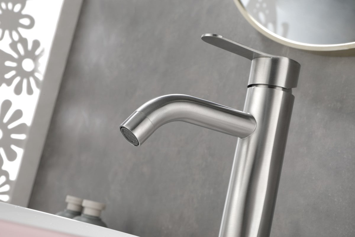 Bathroom Single Hole or Three Hole Vessel Sink Faucet Brushed Nickel Single Handle With Deck Plate W928101008