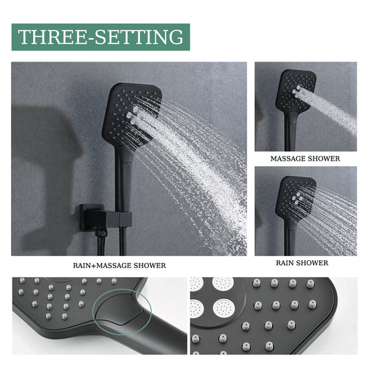 Shower system with Concealed Valve, Wall Mounted Shower Faucet Set for Bathroom, High Pressure 10-inch Rain Shower head and 3-Setting Handheld Shower Head Set,Matte Black
