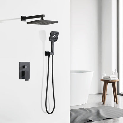 Shower system with Concealed Valve, Wall Mounted Shower Faucet Set for Bathroom, High Pressure 10-inch Rain Shower head and 3-Setting Handheld Shower Head Set,Matte Black