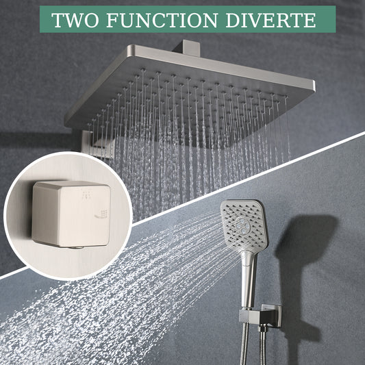 Shower system with Concealed Valve, Wall Mounted Shower Faucet Set for Bathroom, High Pressure 10-inch Rain Shower head and 3-Setting Handheld Shower Head Set,Brushed Nickel