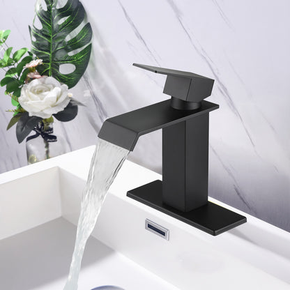 Bathroom Single Hole or Three Holes Sink Faucet Matte Black Single Handle With Deck Plate TH1008MB