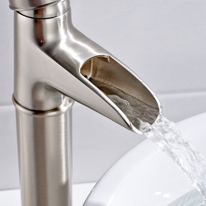 Bathroom Single Hole Vessel Waterfall Sink Faucet Brushed Nickel Single Handle Round W1932126975