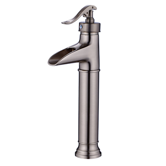Bathroom Single Hole Vessel Waterfall Sink Faucet Brushed Nickel Single Handle Round W1932126975