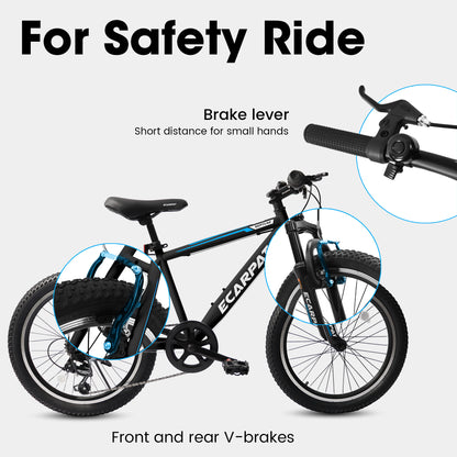 20 Inch Kids Montain Bike Shimano 7 Speed Disc Brake Front Suspension Hard Tail for Boys and Girls Black Blue