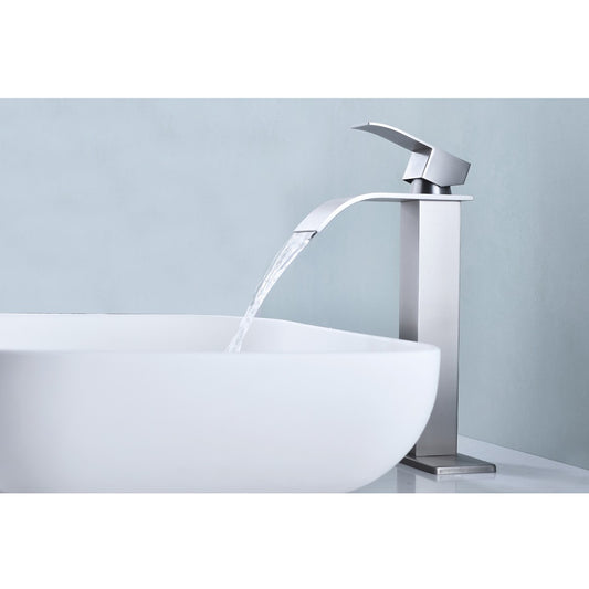 Bathroom Single Hole or Three Hole Vessel Sink Faucet Brushed Nickel Single Handle With Deck Plate W2287P154591