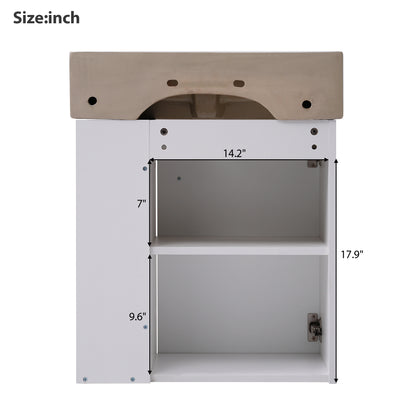 21.6" Floating Bathroom Vanity with Sink, Slim Wall Mounted Bathroom Vanity with Ceramic Basin & Overflow, Wave Pattern Door with Rose Gold Handle, Soft Close Door,White