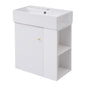 21.6" Floating Bathroom Vanity with Sink, Slim Wall Mounted Bathroom Vanity with Ceramic Basin & Overflow, Wave Pattern Door with Rose Gold Handle, Soft Close Door,White