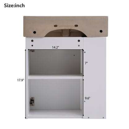 21.6" Floating Bathroom Vanity with Sink, Slim Wall Mounted Bathroom Vanity with Ceramic Basin & Overflow, Wave Pattern Door with Rose Gold Handle, Soft Close Door,White