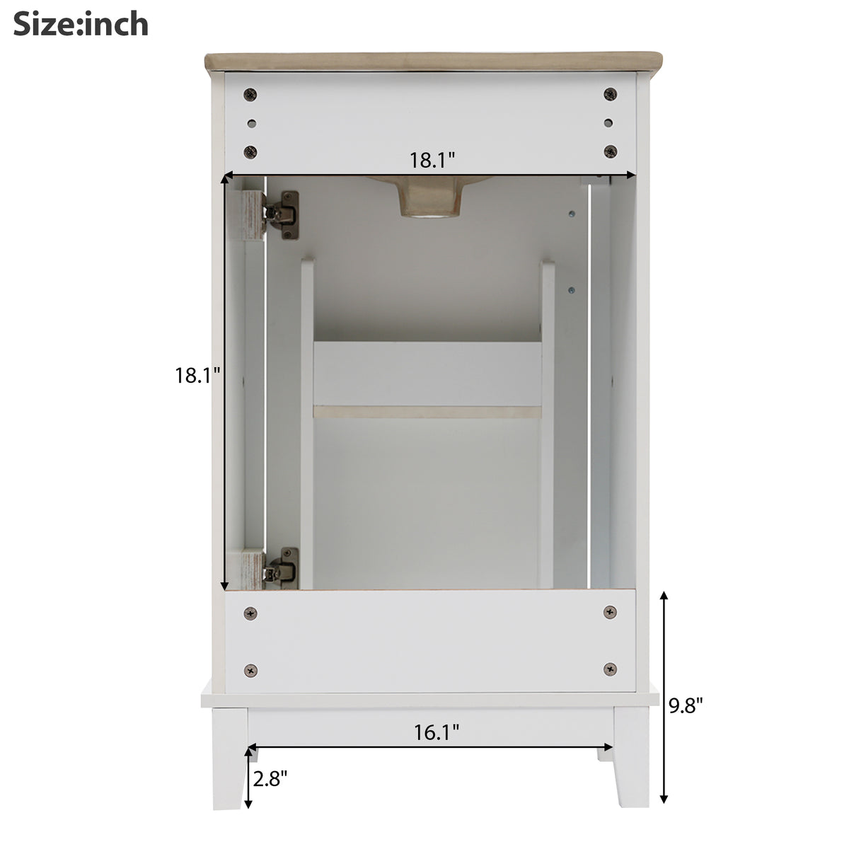 20" Bathroom Vanity with Sink, Minimalist Bathroom Vanity Cabinet with Double Door Shelves & Overflow Ceramic Sink, Soft Close Door, Solid Wood Legs,White