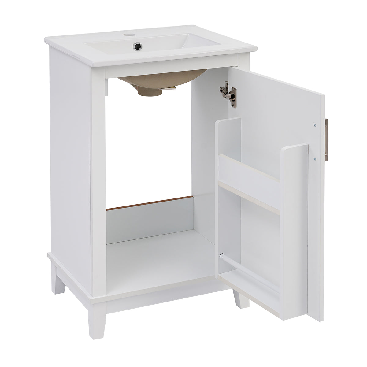 20" Bathroom Vanity with Sink, Minimalist Bathroom Vanity Cabinet with Double Door Shelves & Overflow Ceramic Sink, Soft Close Door, Solid Wood Legs,White