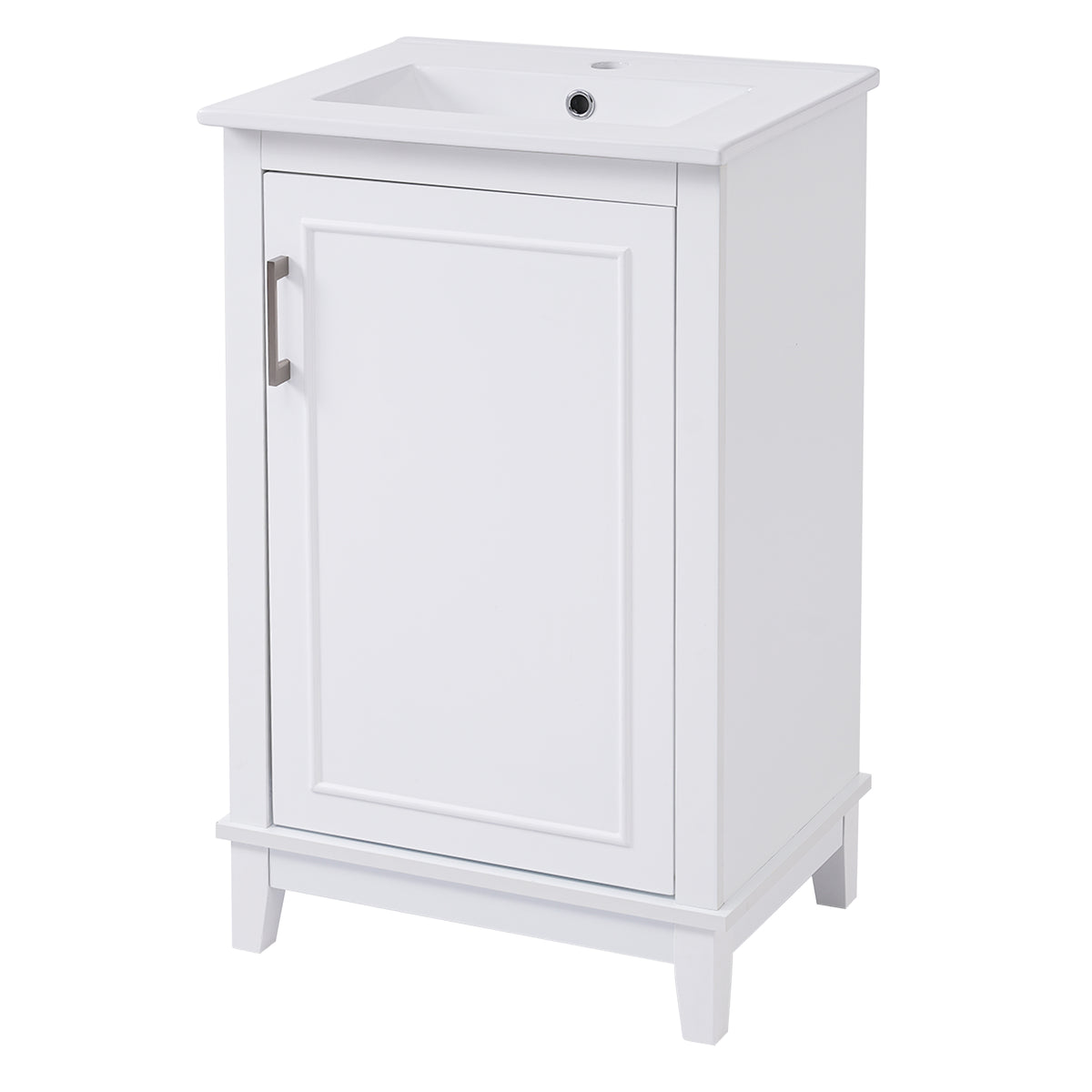 20" Bathroom Vanity with Sink, Minimalist Bathroom Vanity Cabinet with Double Door Shelves & Overflow Ceramic Sink, Soft Close Door, Solid Wood Legs,White