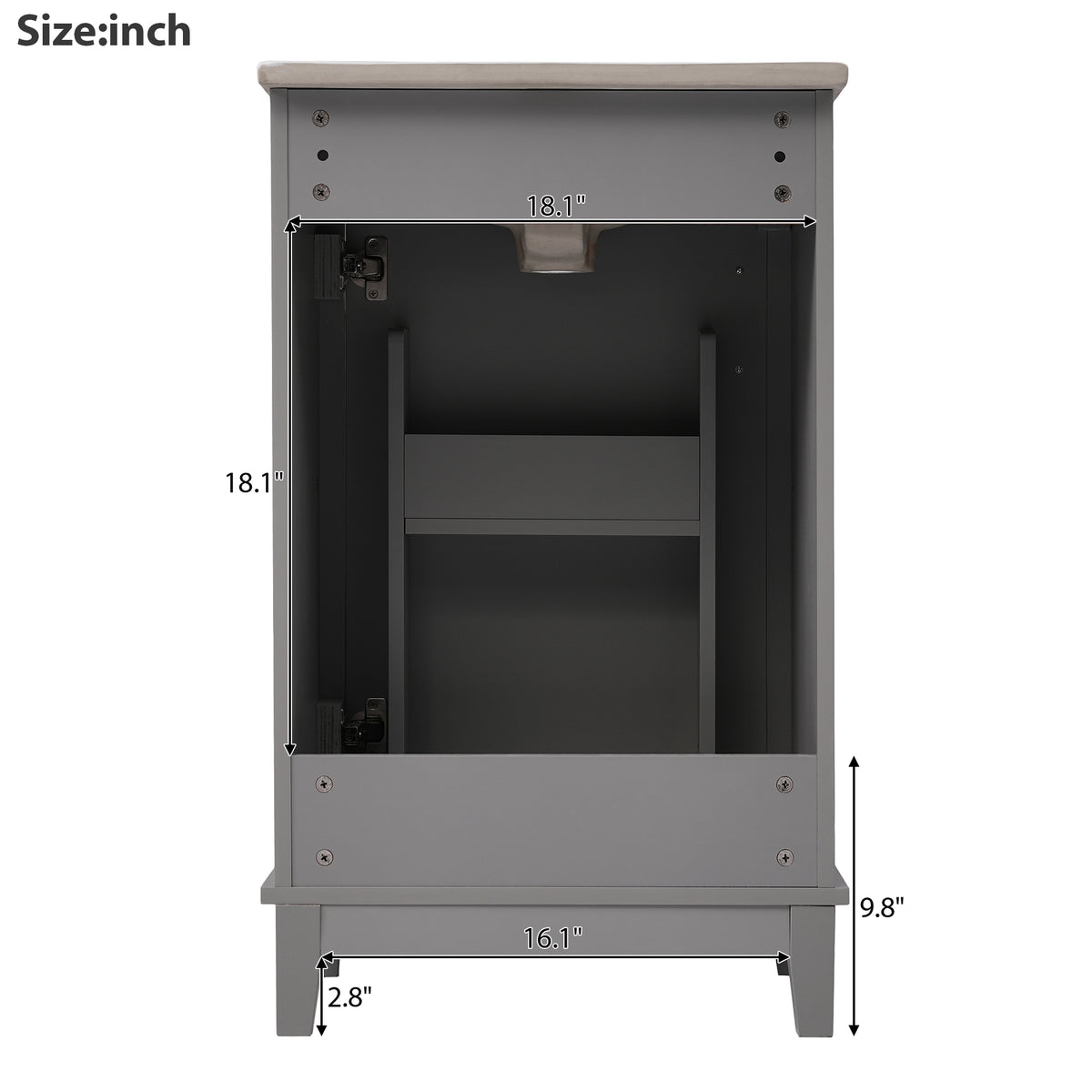 20" Bathroom Vanity with Sink, Minimalist Bathroom Vanity Cabinet with Double Door Shelves & Overflow Ceramic Sink, Soft Close Door, Solid Wood Legs,Grey