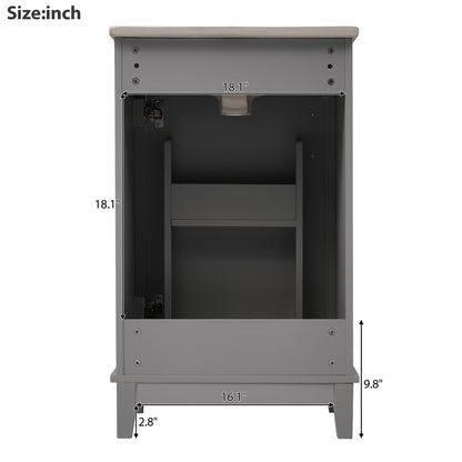 20" Bathroom Vanity with Sink, Minimalist Bathroom Vanity Cabinet with Double Door Shelves & Overflow Ceramic Sink, Soft Close Door, Solid Wood Legs,Grey