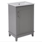 20" Bathroom Vanity with Sink, Minimalist Bathroom Vanity Cabinet with Double Door Shelves & Overflow Ceramic Sink, Soft Close Door, Solid Wood Legs,Grey
