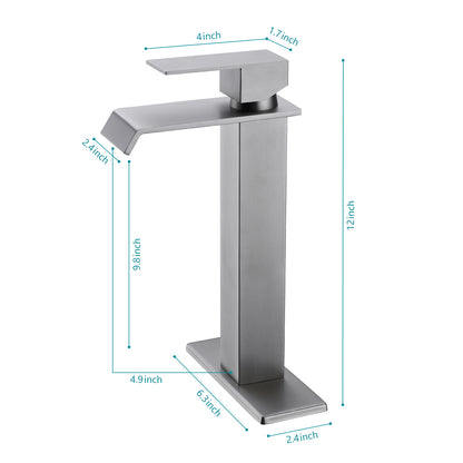 Bathroom Single Hole or Three Hole Vessel Sink Waterfall Faucet Brushed Nickel Single Handle With Deck Plate W2287P168571