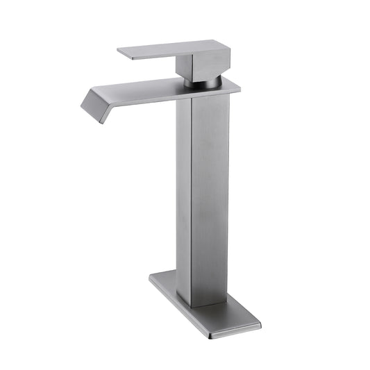 Bathroom Single Hole or Three Hole Vessel Sink Waterfall Faucet Brushed Nickel Single Handle With Deck Plate W2287P168571