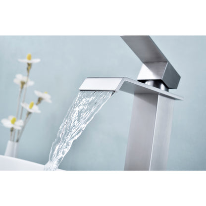 Bathroom Single Hole or Three Hole Vessel Sink Waterfall Faucet Brushed Nickel Single Handle With Deck Plate W2287P168571
