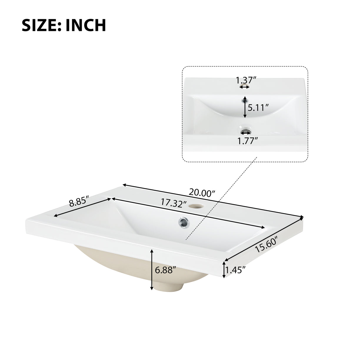 20" Bathroom Vanity with Sink, Small Bathroom Vanity Cabinet with 2-Tier Side Shelf & Toilet Paper Holder, Adjustable Shelf, Ceramic Sink Basin。Black