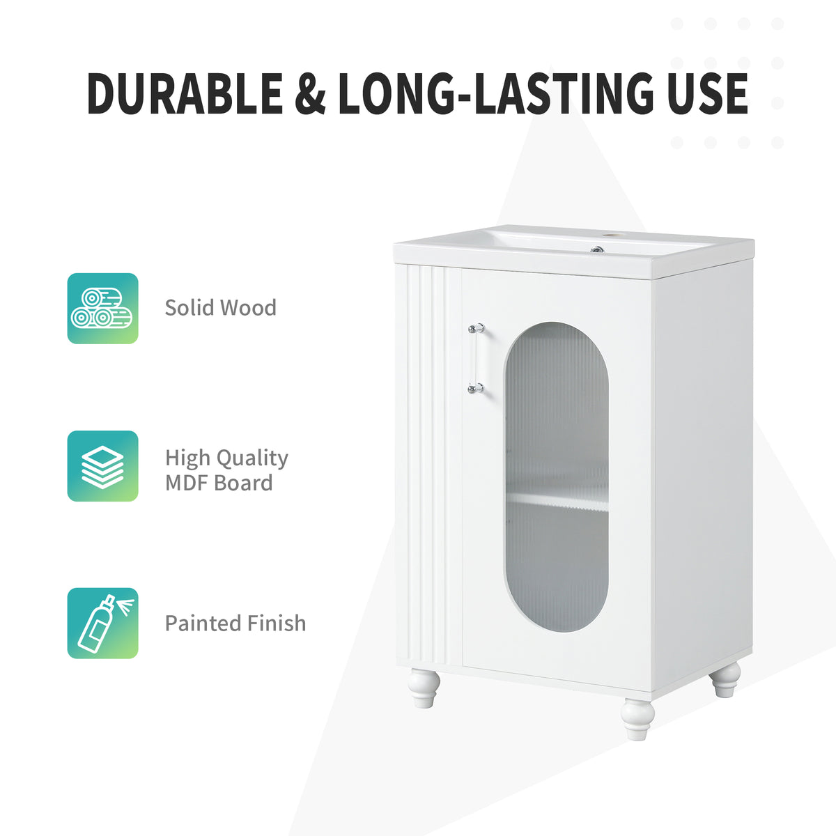20" Bathroom Vanity with Sink, Small Bathroom Vanity Cabinet with 2-Tier Side Shelf & Toilet Paper Holder, Adjustable Shelf, Ceramic Sink Basin。White