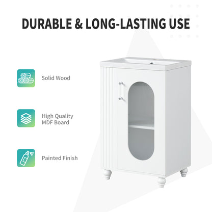 20" Bathroom Vanity with Sink, Small Bathroom Vanity Cabinet with 2-Tier Side Shelf & Toilet Paper Holder, Adjustable Shelf, Ceramic Sink Basin。White