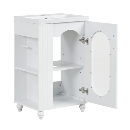 20" Bathroom Vanity with Sink, Small Bathroom Vanity Cabinet with 2-Tier Side Shelf & Toilet Paper Holder, Adjustable Shelf, Ceramic Sink Basin。White