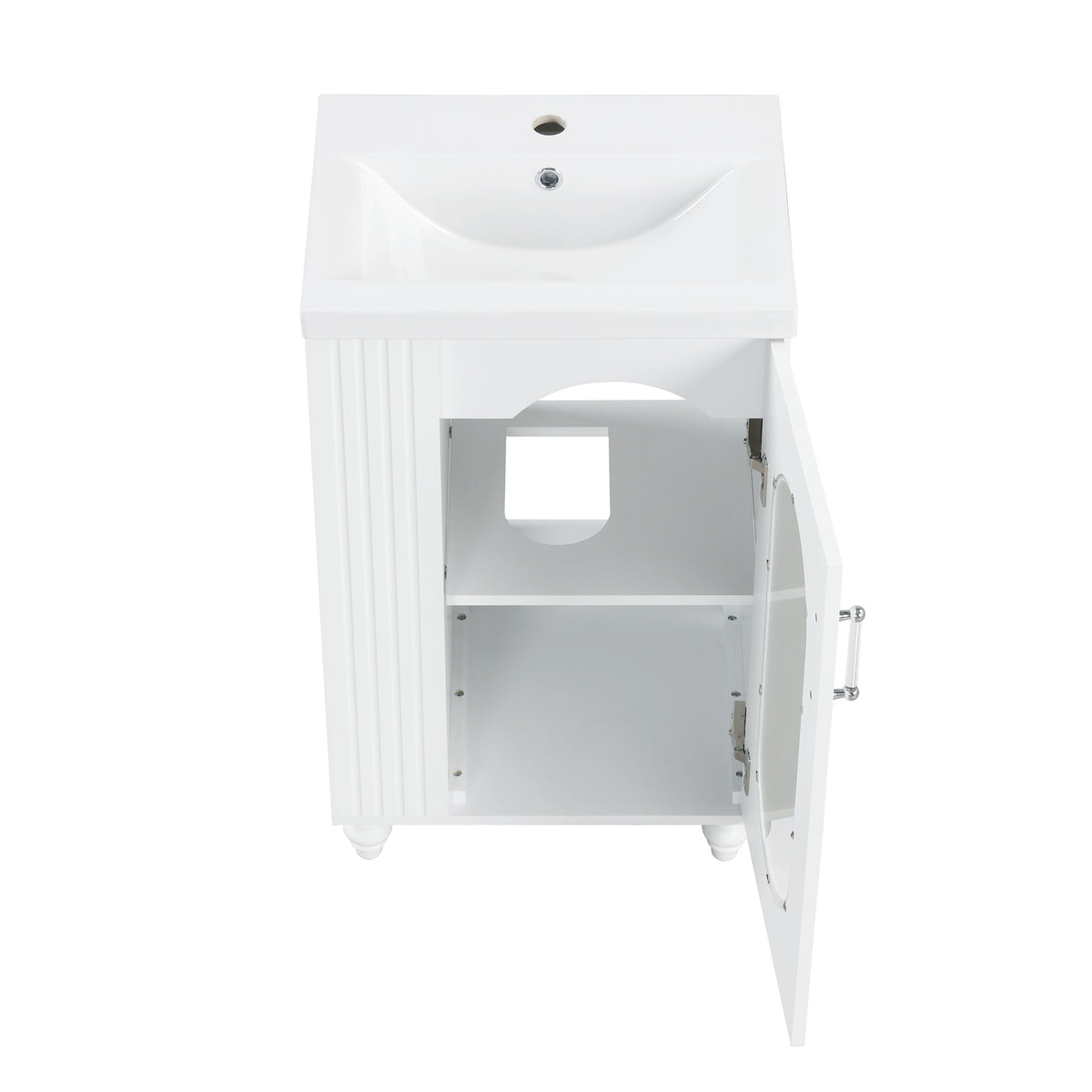 20" Bathroom Vanity with Sink, Small Bathroom Vanity Cabinet with 2-Tier Side Shelf & Toilet Paper Holder, Adjustable Shelf, Ceramic Sink Basin。White
