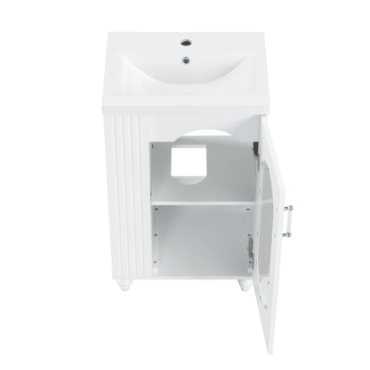 20" Bathroom Vanity with Sink, Small Bathroom Vanity Cabinet with 2-Tier Side Shelf & Toilet Paper Holder, Adjustable Shelf, Ceramic Sink Basin。White