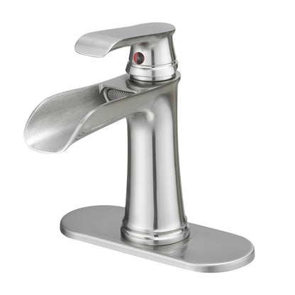 Bathroom Single Hole or Three Hole Waterfall Sink Faucet Brushed Nickel Single Handle With Deck Plate W1932P180746