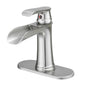 Bathroom Single Hole or Three Hole Waterfall Sink Faucet Brushed Nickel Single Handle With Deck Plate W1932P180746