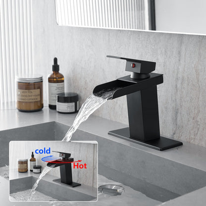 Bathroom Single Hole Sink Waterfall Faucet Matte Black Single Handle With Deck Plate W1932P181174