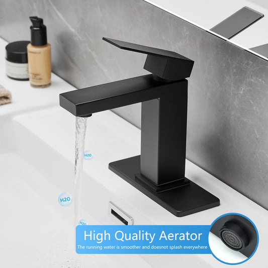 Bathroom Single Hole or Three Hole Sink Faucet Matte Black Single Handle With Deck Plate and Pop-up Drain W1932P182996