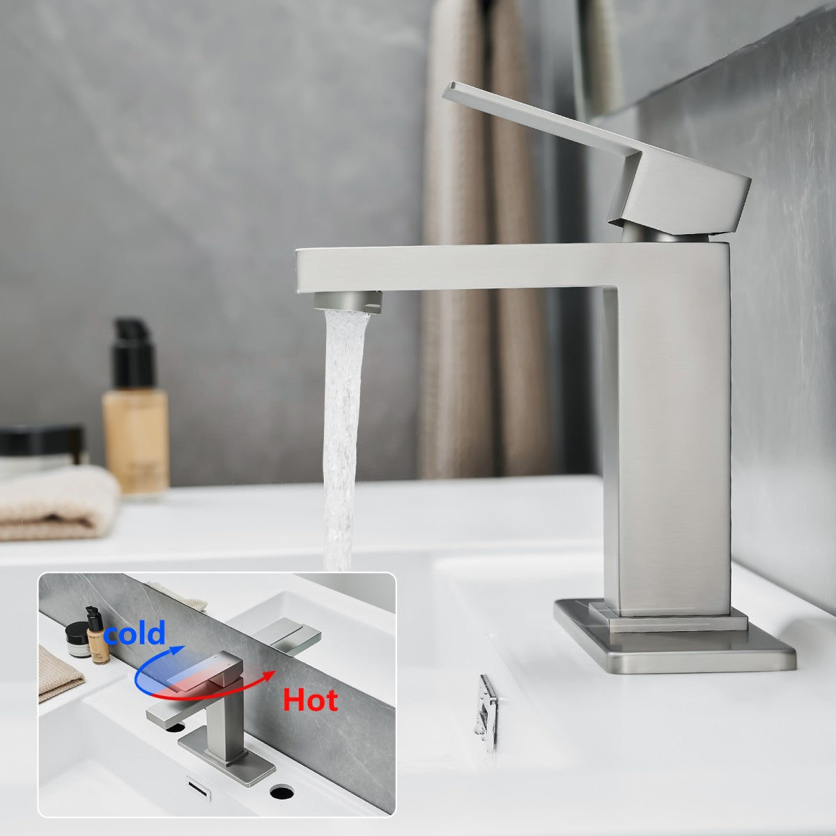 Bathroom Single Hole or Three Hole Sink Faucet Brushed Nickel Single Handle With Deck Plate and Pop-up Drain W1932P182997