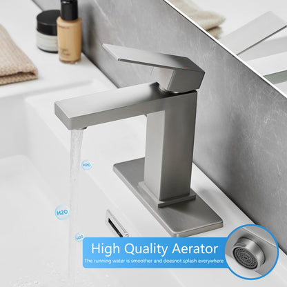 Bathroom Single Hole or Three Hole Sink Faucet Brushed Nickel Single Handle With Deck Plate and Pop-up Drain W1932P182997