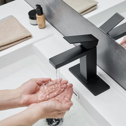 Bathroom Single Hole or Three Hole Sink Faucet Matte Black Single Handle With Deck Plate and Pop-up Drain W1932P182996