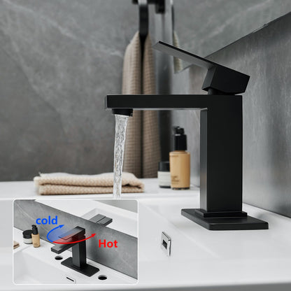 Bathroom Single Hole or Three Hole Sink Faucet Matte Black Single Handle With Deck Plate and Pop-up Drain W1932P182996