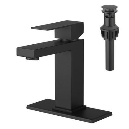 Bathroom Single Hole or Three Hole Sink Faucet Matte Black Single Handle With Deck Plate and Pop-up Drain W1932P182996
