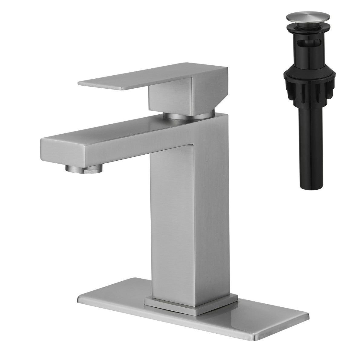 Bathroom Single Hole or Three Hole Sink Faucet Brushed Nickel Single Handle With Deck Plate and Pop-up Drain W1932P182997