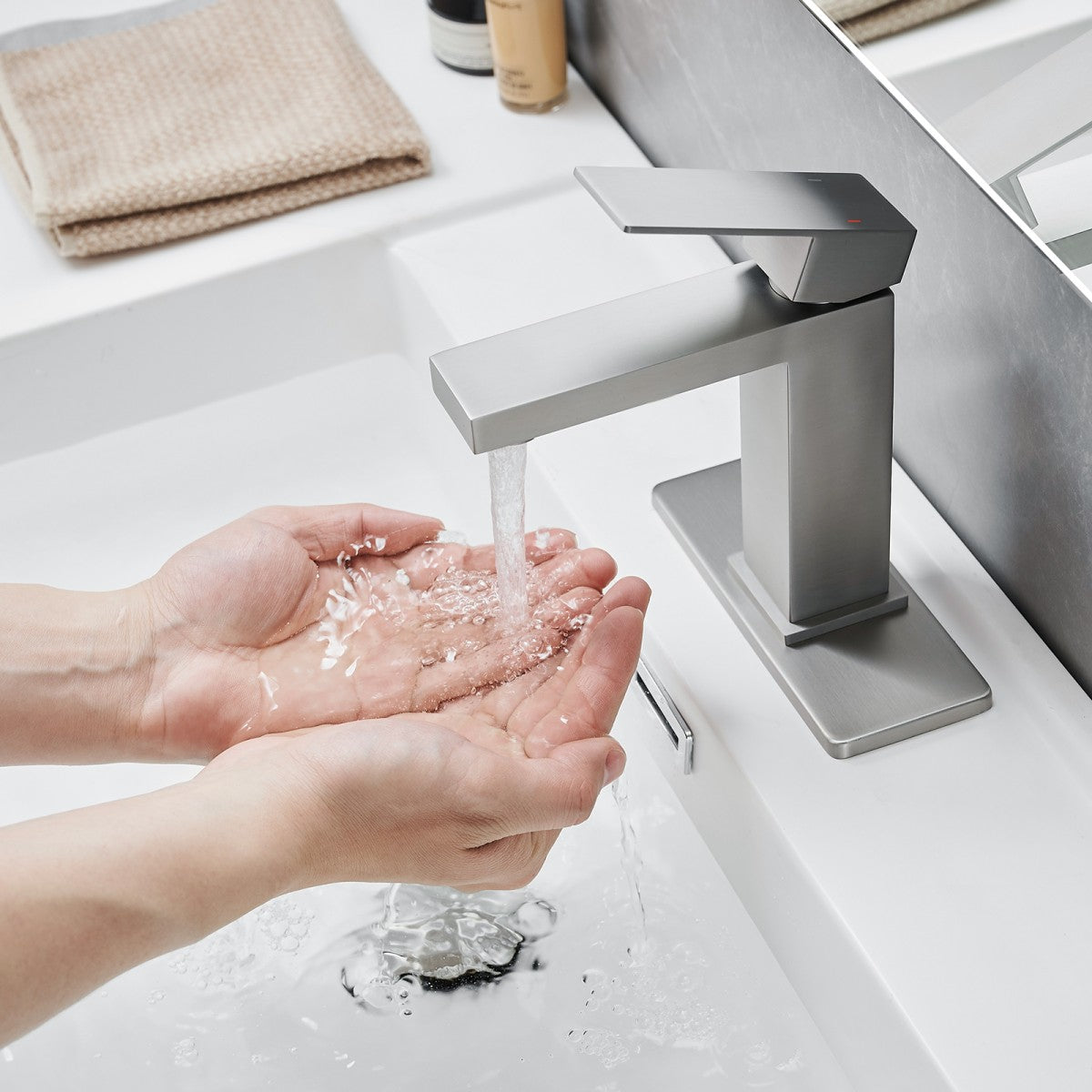 Bathroom Single Hole or Three Hole Sink Faucet Brushed Nickel Single Handle With Deck Plate and Pop-up Drain W1932P182997