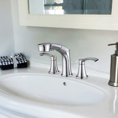 Bathroom Widespread Three Hole Pull-out Sink Faucet Chrome Two Handles With Pop-up Drain W1224P184845