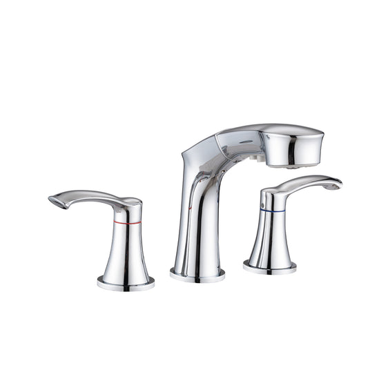 Bathroom Widespread Three Hole Pull-out Sink Faucet Brushed Nickel Two Handles With Pop-up Drain W1224P184845