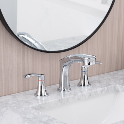 Bathroom Widespread Three Hole Pull-out Sink Faucet Chrome Two Handles With Pop-up Drain W1224P184845