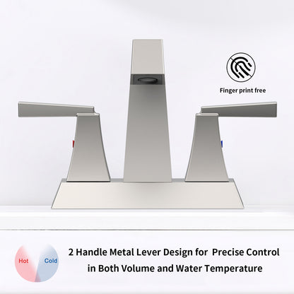 Bathroom Widespread Three Hole Sink Faucet Brushed Nickel Two Handles With Pop-up Drain T3177P277476